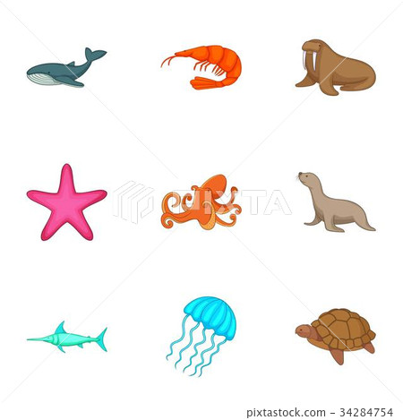 Marine fauna icons set, cartoon style Marine fauna icons set, cartoon style 34284754
