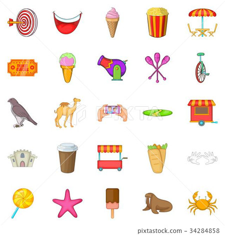 Amusement park icons set, cartoon style Amusement park icons set, cartoon style 34284858