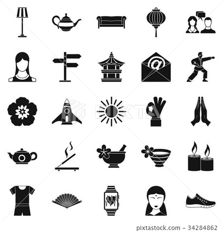 Asia icons set, simple style Asia icons set, simple style 34284862
