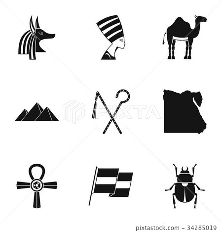Pharaon of Egypt icons set, simple style Pharaon of Egypt icons set, simple style 34285019