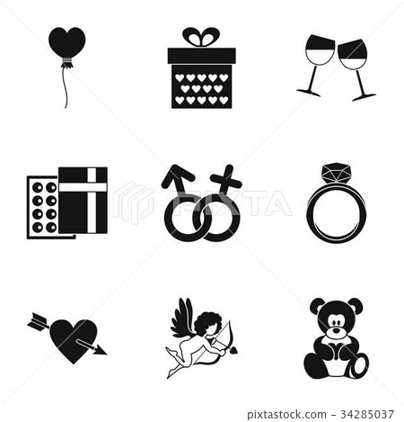 Valentine day and wedding icons set, simple style - Stock Illustration ...