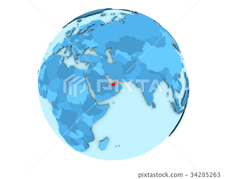 United Arab Emirates on blue globe isolated 34285263