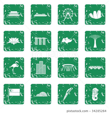Singapore icons set grunge 34285264