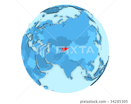 Kyrgyzstan on blue globe isolated 34285305