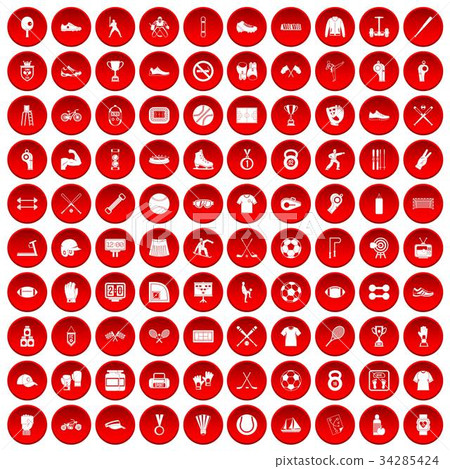 100 athlete icons set red 34285424