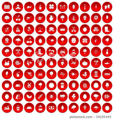 100 agriculture icons set red 34285445
