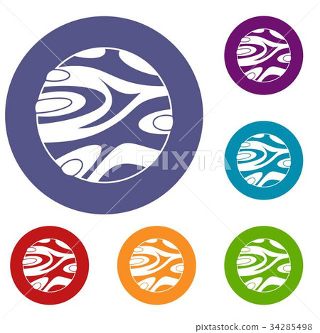 Striped planet icons set 34285498