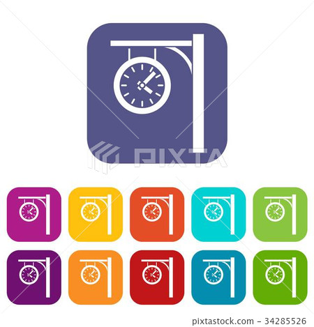 Station clock icons set Station clock icons set 34285526