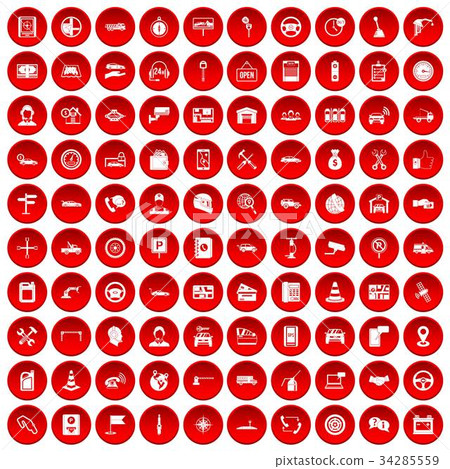 100 auto service center icons set red 34285559
