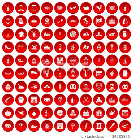 100 alcohol icons set red 34285560