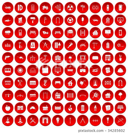 100 architecture icons set red 100 architecture icons set red 34285602