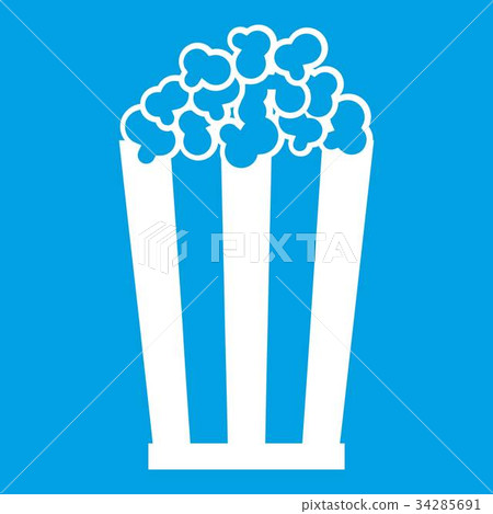 Popcorn in striped bucket icon white Popcorn in striped bucket icon white 34285691