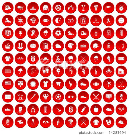 100 baseball icons set red 34285694