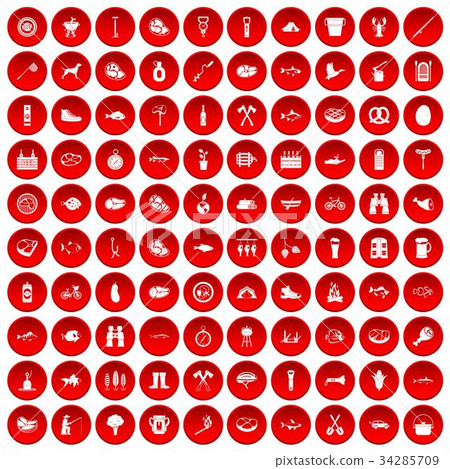 100 BBQ icons set red 100 BBQ icons set red 34285709