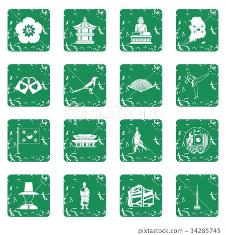 South Korea icons set grunge 34285745