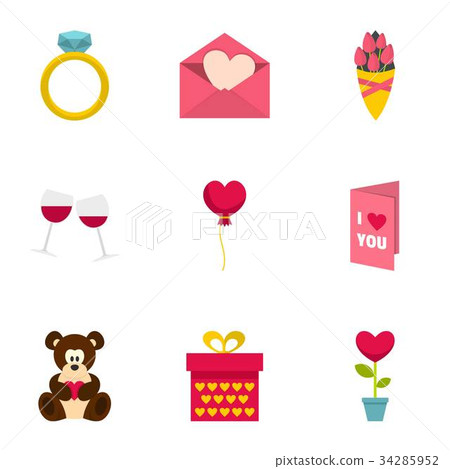 Valentine day icons set, flat style - Stock Illustration [34285952] - PIXTA