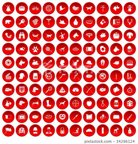 100 dog icons set red 34286124