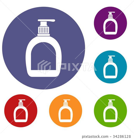 Bottle with liquid soap icons set 34286128