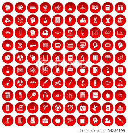 100 education icons set red 34286199