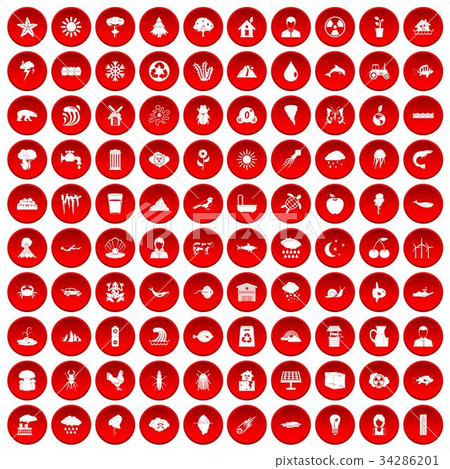 100 earth icons set red 34286201