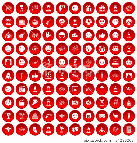 100 emotion icons set red 34286203