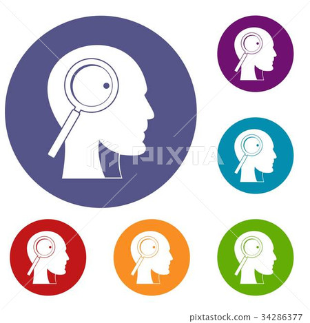 Magnifying glass in head icons set Magnifying glass in head icons set 34286377