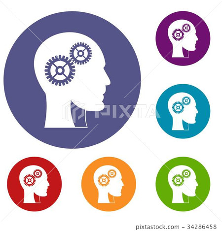 Gears in human head icons set 34286458