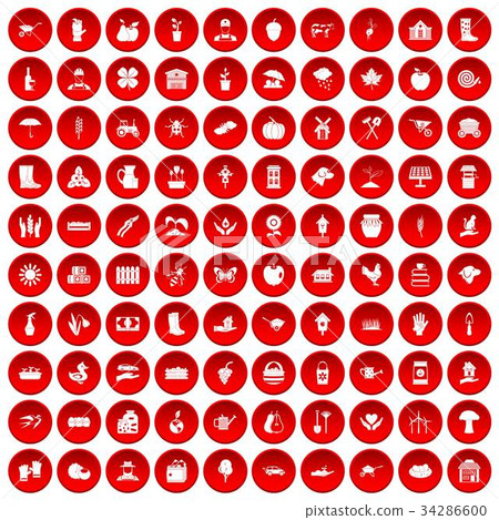 100 farm icons set red 34286600