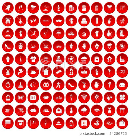 100 flowers icons set red 34286723