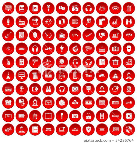 100 headphones icons set red 100 headphones icons set red 34286764