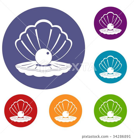 Pearl in a sea shell icons set 34286891