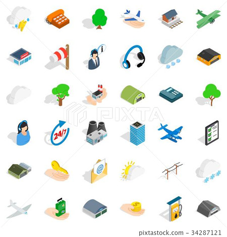 Plane terminal icons set, isometric style Plane terminal icons set, isometric style 34287121