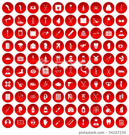 100 medical care icons set red 100 medical care icons set red 34287230