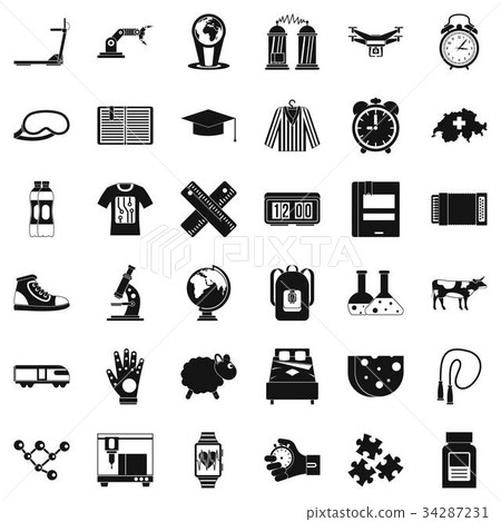 Alarm clock icons set, simple style Alarm clock icons set, simple style 34287231