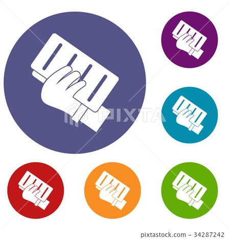 Brick in a hand icons set Brick in a hand icons set 34287242