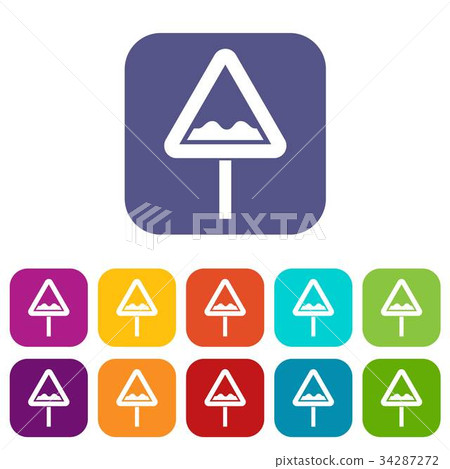 Uneven triangular road sign icons set Uneven triangular road sign icons set 34287272