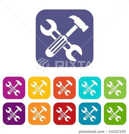 Hammer and screw wrench icons set Hammer and screw wrench icons set 34287295
