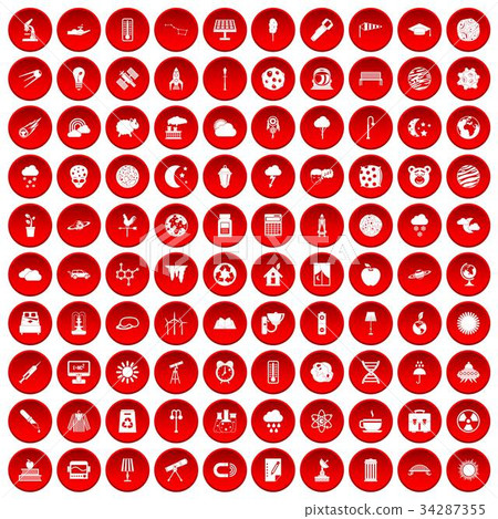 100 moon icons set red 34287355