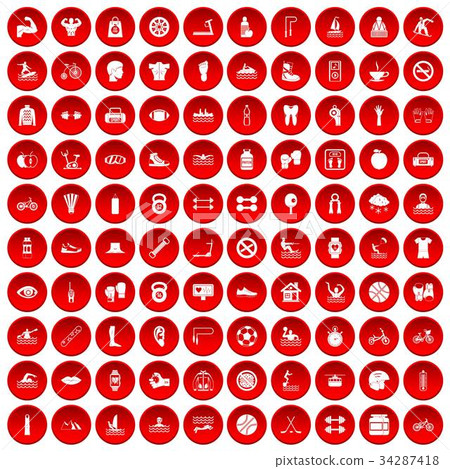 100 men health icons set red 34287418