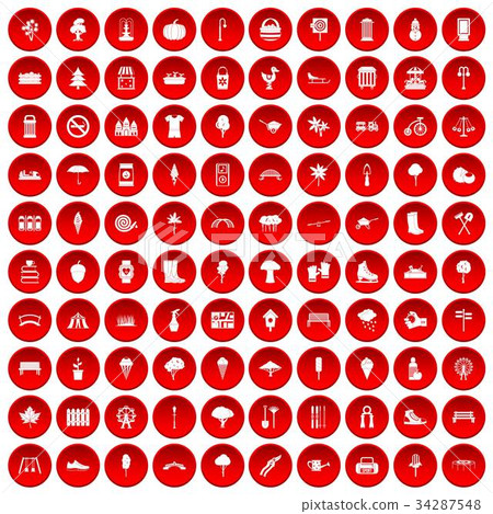 100 park icons set red 34287548