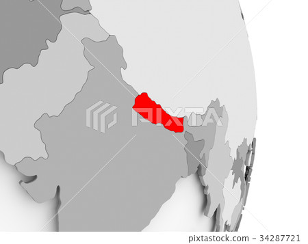 Nepal on grey political globe Nepal on grey political globe 34287721