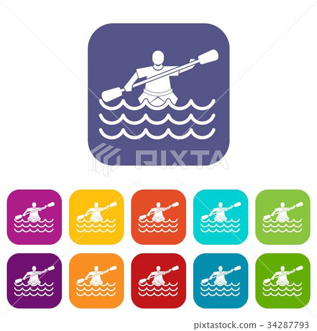 Male athlete in a canoe icons set Male athlete in a canoe icons set 34287793