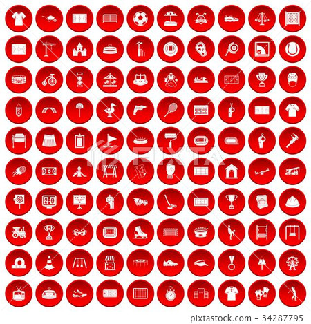 100 playground icons set red 34287795