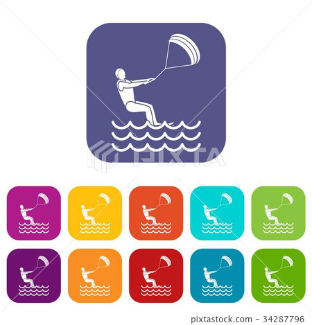 man takes part at kitesurfing icons set 34287796