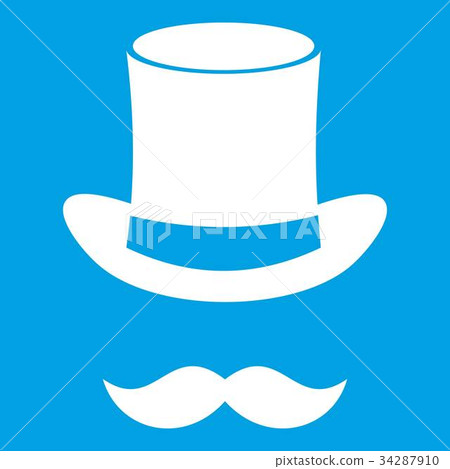 Magic black hat and mustache icon white Magic black hat and mustache icon white 34287910