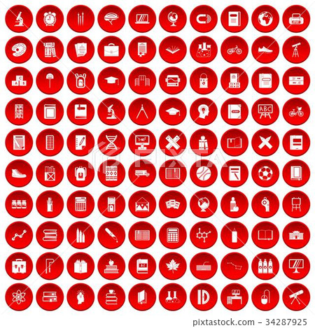 100 school icons set red 34287925