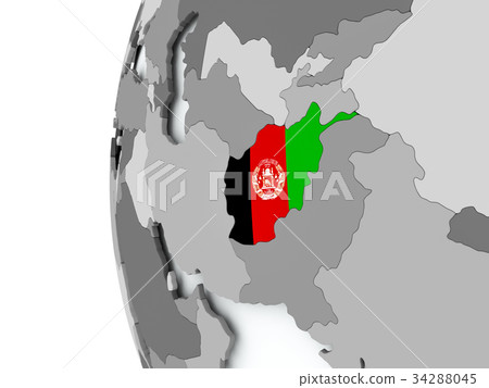 Afghanistan on globe with flag Afghanistan on globe with flag 34288045