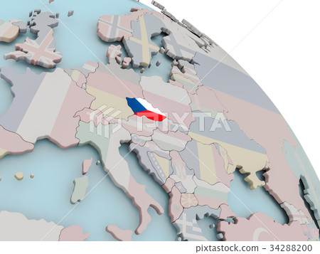 Map of Czech republic with flag 34288200