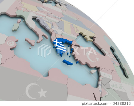 Map of Greece with flag 34288213