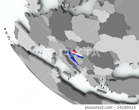 Flag of Croatia on political globe Flag of Croatia on political globe 34288428